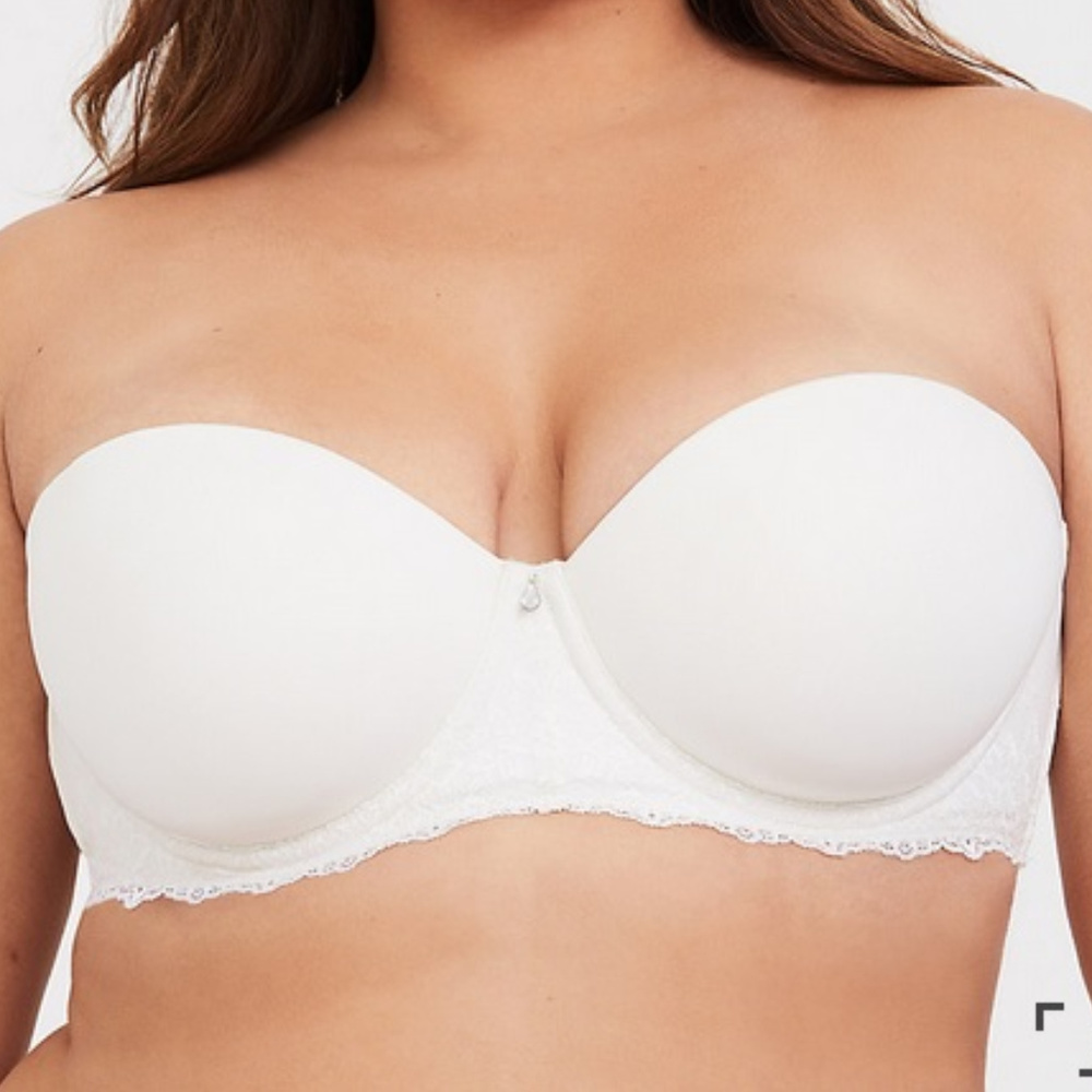 White Microfiber & Lace Strapless Bra
